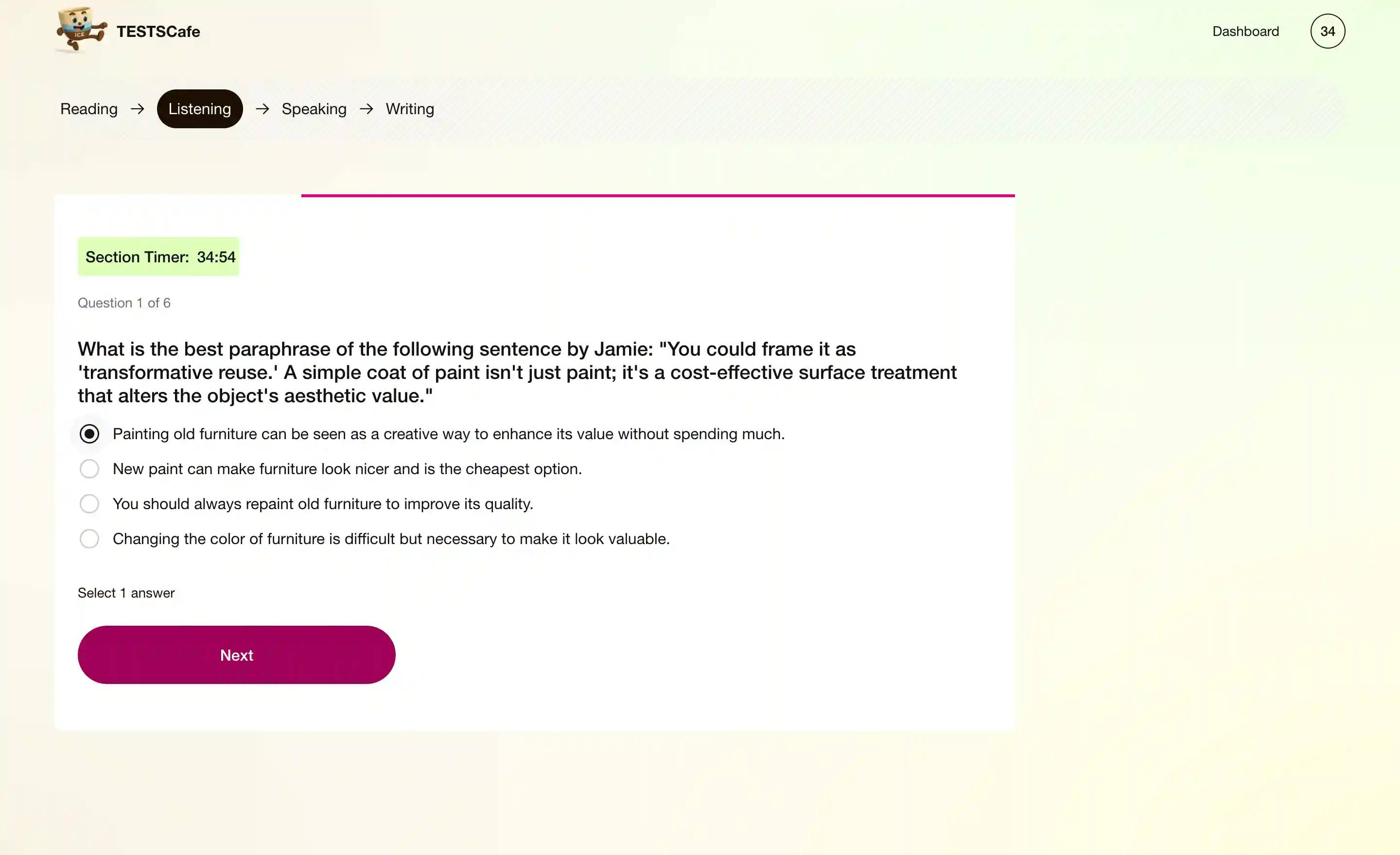 Listening Section screenshot