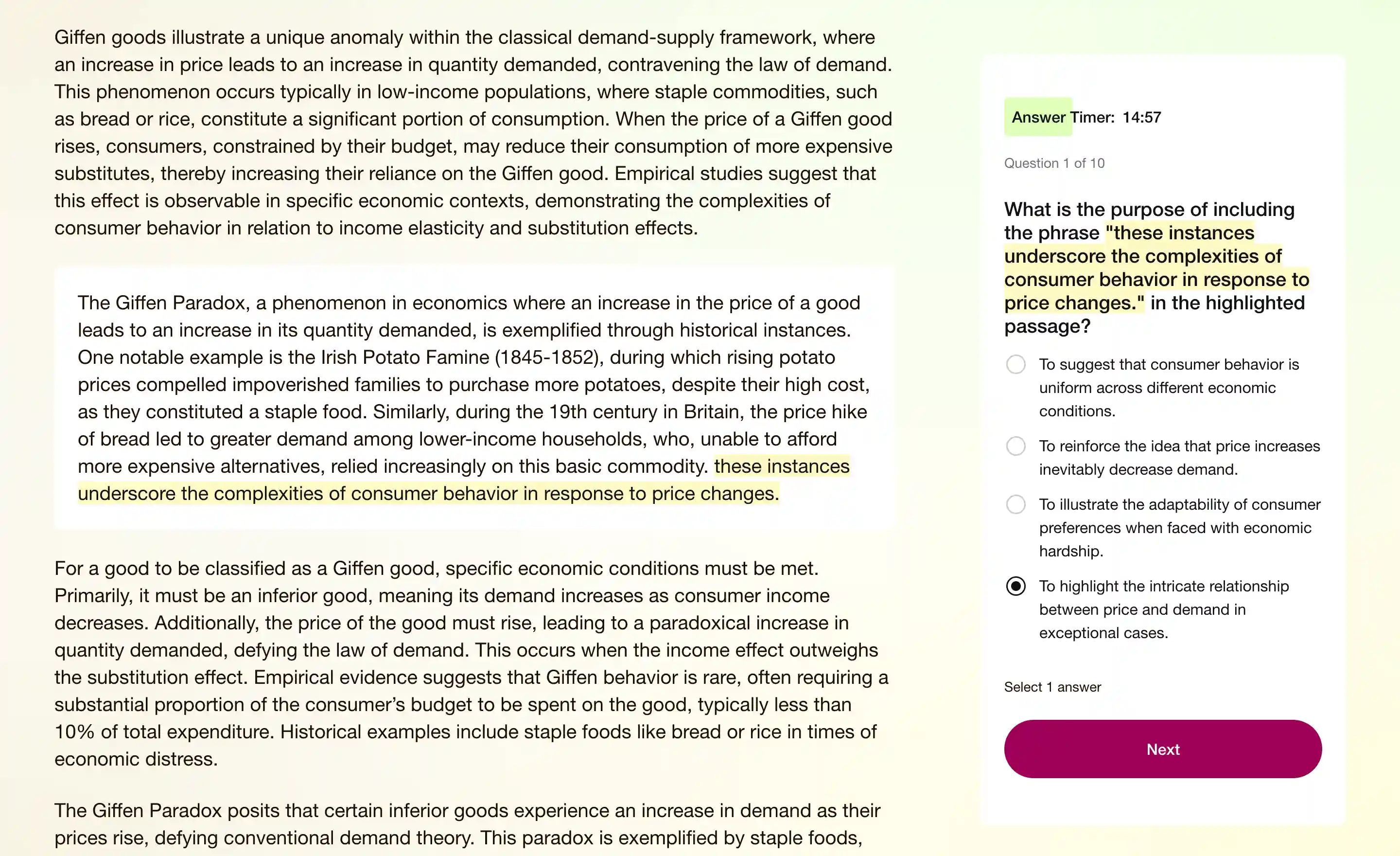 Reading Section screenshot